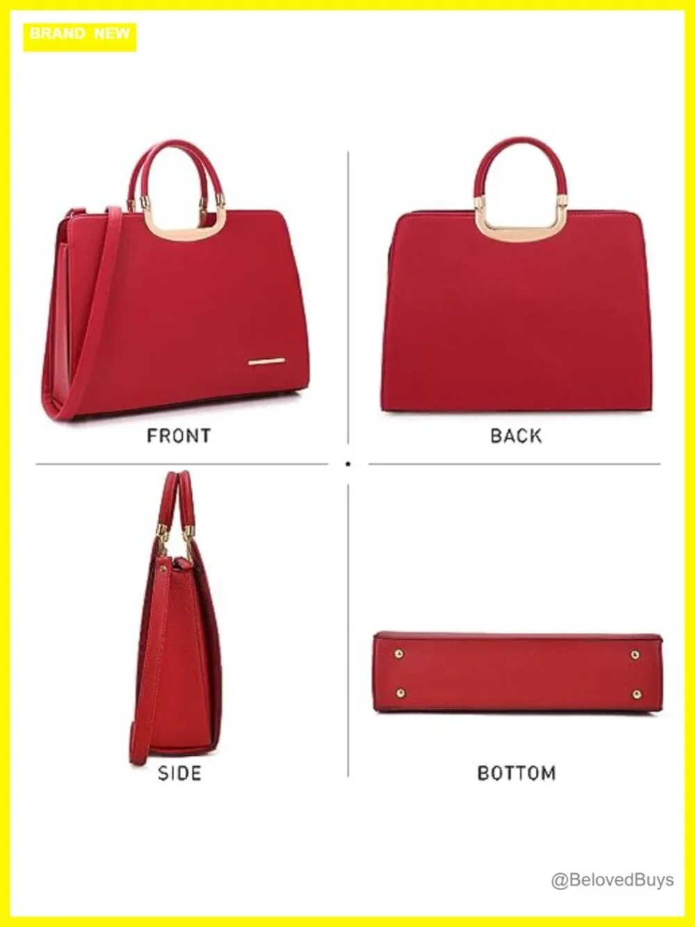 Vegan PU Leather Top Handle Satchel Purse Work Bag with Matching Wallet